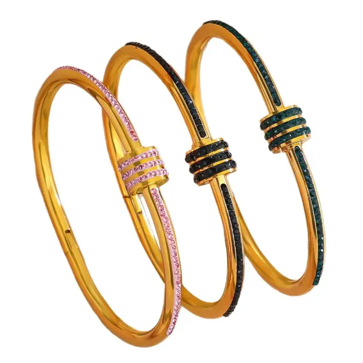 Best Quality 316 Stainless Steel 18K Gold Plated Knot Bangle Bracelets for Women - CZ Stone Cuff Bracelets