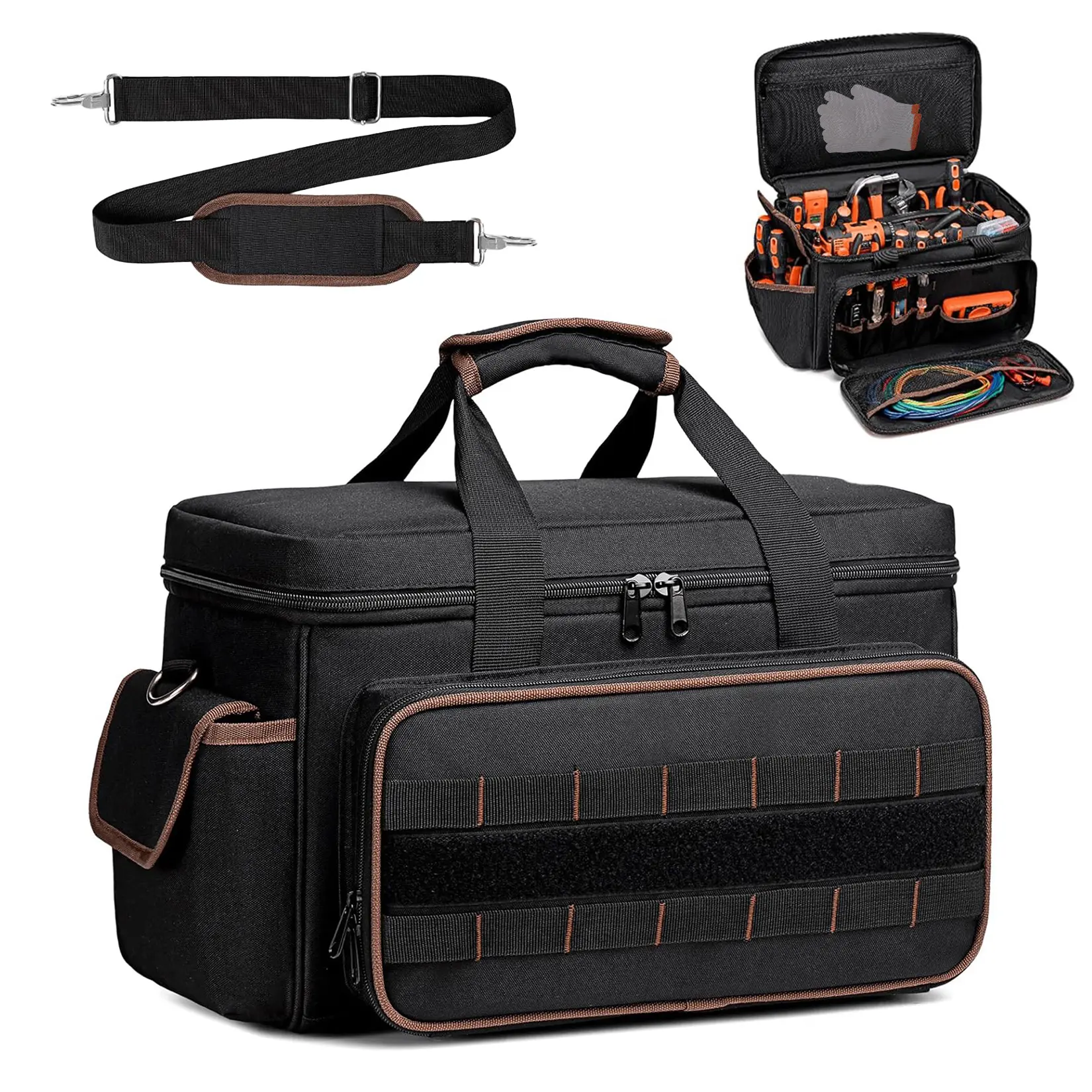 17-Inch Durable Oxford Tool Tote with Adjustable Shoulder Strap & Padded Handle, Tool Bag for Men, Multi-Pocket Storage Organizer for Electrician, Handyman, Carpenter, Mechanic
