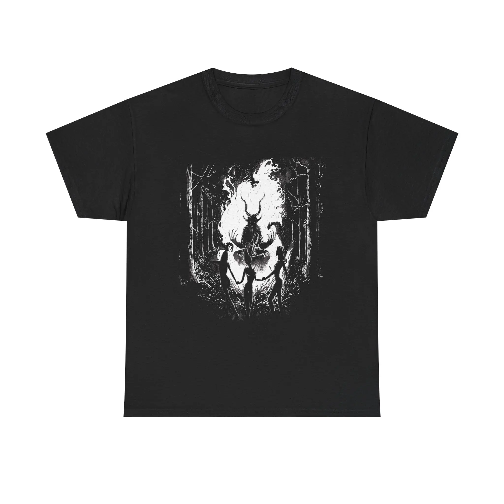 Mysterious Forest Baphomet Blackcraft Satan Goat Tee | Unisex Cotton T-Shirt, Goth Apparel, Nature Lover Gift, Halloween Costume, Unique Graphic Tee