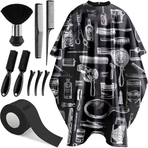 10 in 1 Hair Cutting Barber Cape Set.Includes cape, brushes, combs, clips.Premium nylon cape, large size.Brush set versatile.Easy clean, reusable.For salons & home.#BarberAccessories#Haircutting