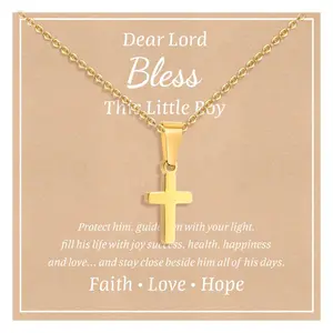 Stainless Steel Cross Necklace for Boys Girls - Silver Gold Cross Chain Necklace Christmas Necklace Jewelry Gift First Communion Baptism Gifts for Teenage Girls Boys Son Nephew Toddler