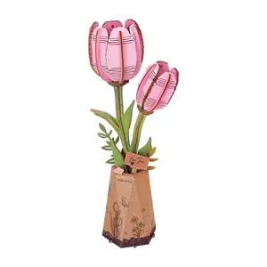 Robotime ROETW082 Pink Tulip DIY Wooden Flower