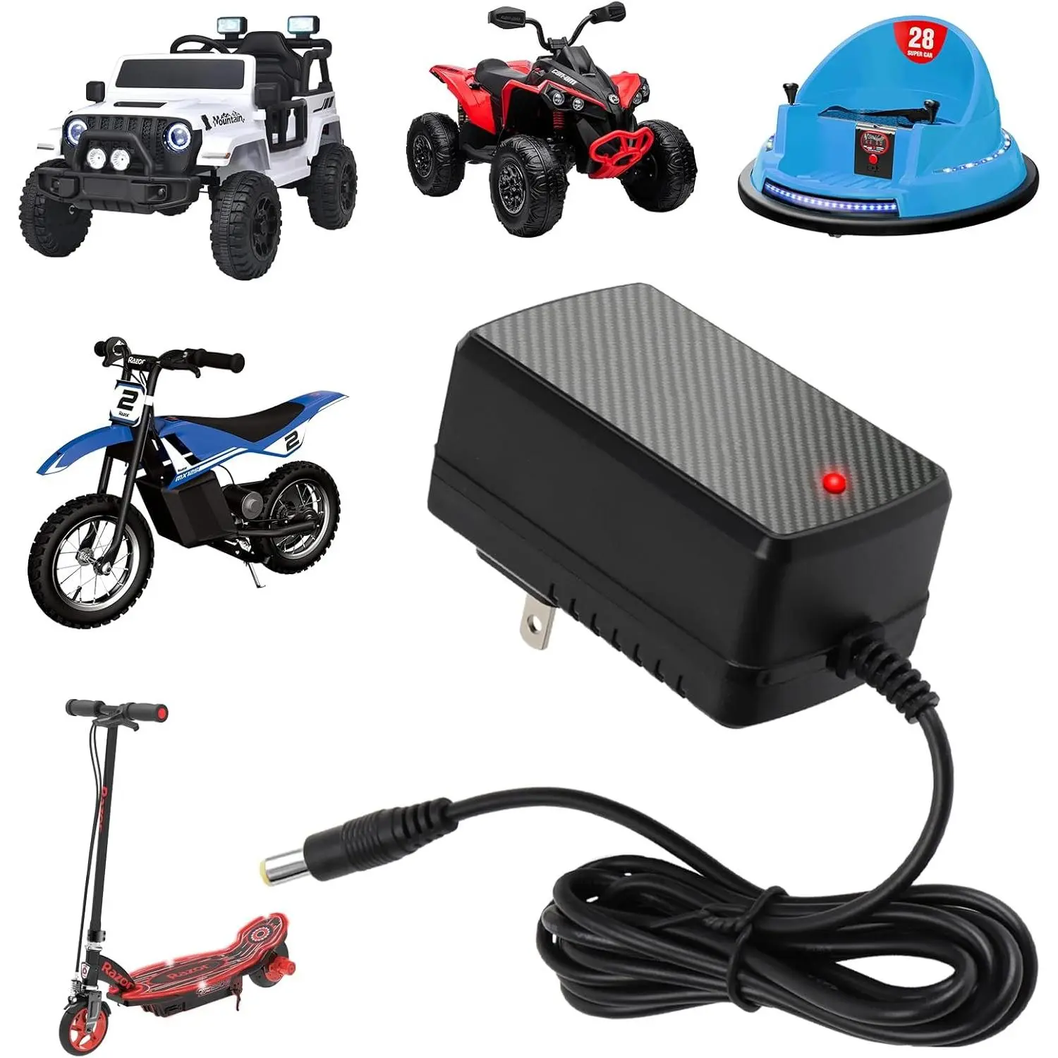 12V Output Kids Ride On Charger with Low Voltage Protection, Overprotect, 240V Compatibility for Razor MX125 Dirt Bike, Power Core E90/E95 Electric Scooter, Black Label Powercore LED Light Toys Car (Check Battery First) – Exceed 10 Years Lifespan