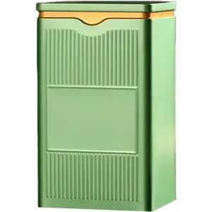 Square Airtight Tea Tins - Green, Food Storage Containers for Loose Tea, Coffee, Spices (5.9"x3.4"x2.8")