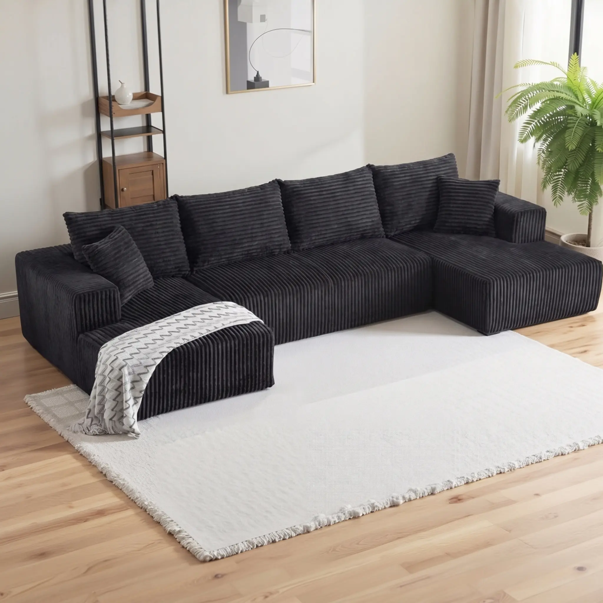 (2-3 packs shipped) 132"U-shaped modular sofa super comfortable corduroy cloud sofa double recliner no assembly modern living room furniture boneless sectional sofa