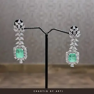 Anaya diamond and mint green danglers