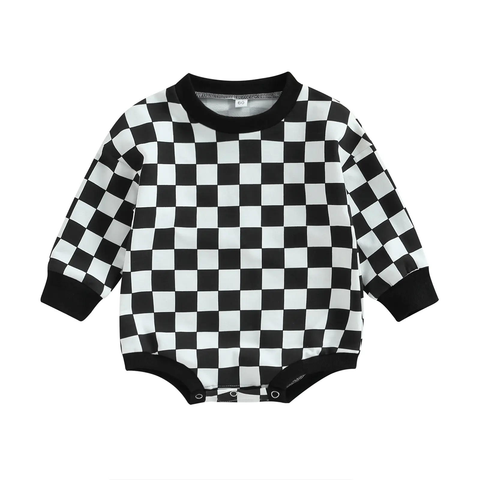 Baby Boy Girl Sweatshirt Romper Checkered Oversized Onesie Long Sleeve Crewneck Bubble Outfit Fall Clothes