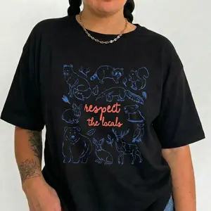 Plus Size Camping Shirt Outdoorsy Graphic Tee Women Respect The Locals Wildlife Nature Lover Relaxed Fit Hiking Gift Comfy Top S-6XL