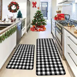 Plaid Christmas Kitchen Rug, Kitchen Floor Mat, Soft Non-Slip Washable Area Carpet, Holiday Home Decor for Living Room, Sofa, Hallway, Laundry Room, Home Decorative Rug