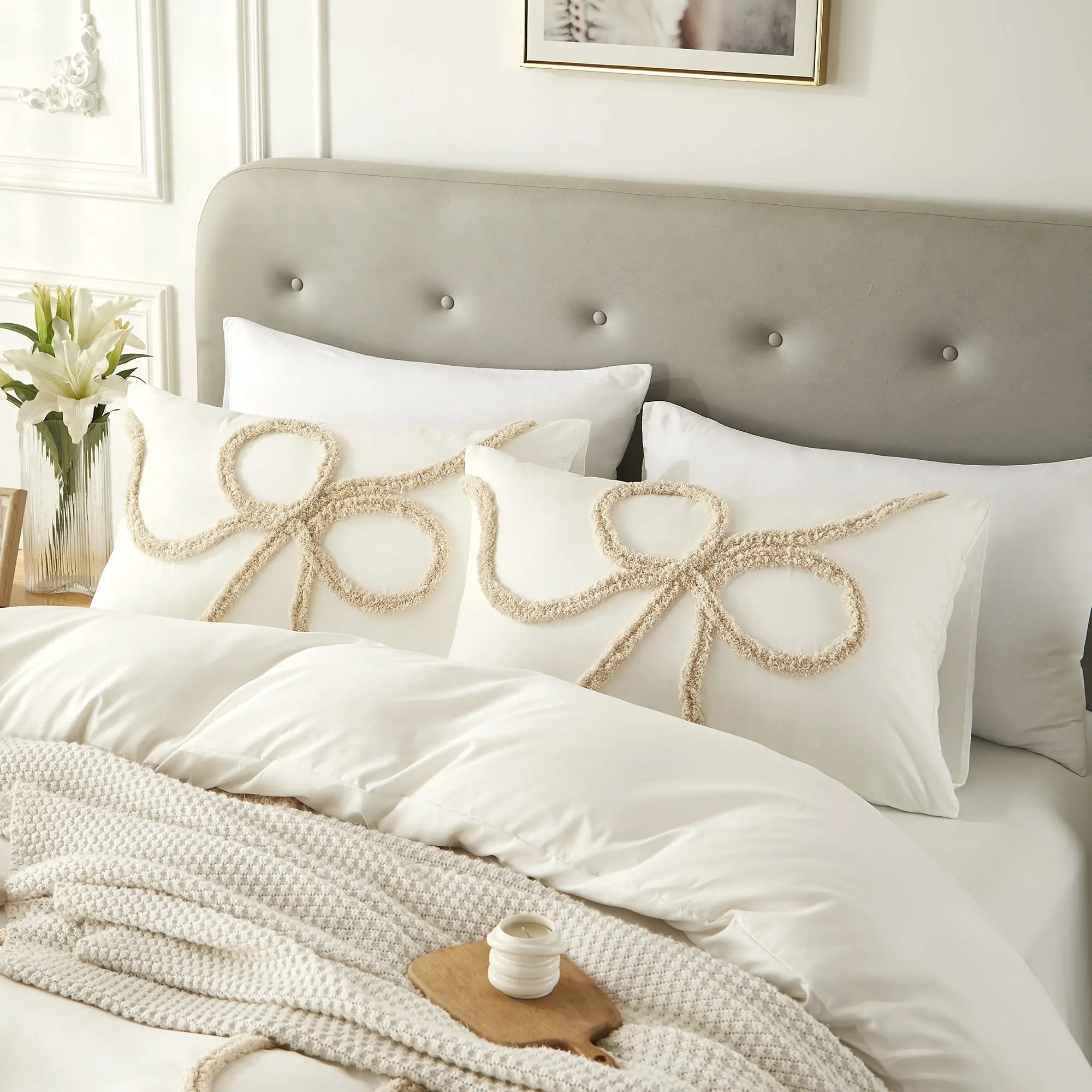2-Piece Bow Pattern Pillow Covers, 20x30 Inches, Soft & Cozy Bedding Accessories, Perfect for Home Decor  No Includes Pillows- Queen Bedding Supplies, Bed Linens