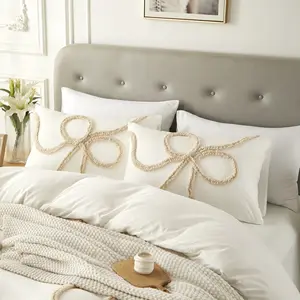 2-Piece Bow Pattern Pillow Covers, 20x30 Inches, Soft & Cozy Bedding Accessories, Perfect for Home Decor  No Includes Pillows- Queen Bedding Supplies