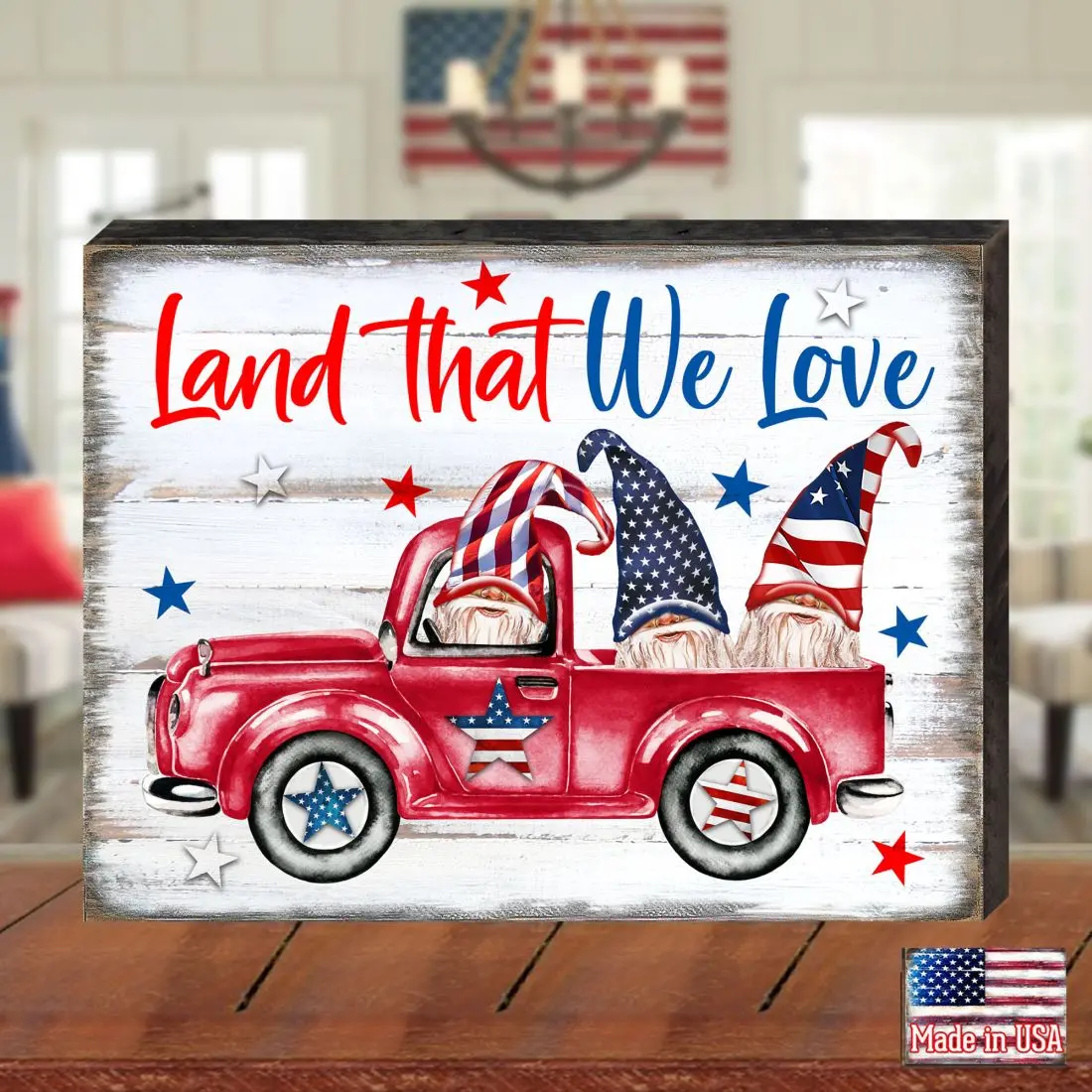 Designocracy 8471401B-SW-12 12 x 9 in Wood Wall Block - American Patriotic Tractor Artwork with Hanger, Decor for Kitchen & Room, Ideal Home Supplies Gift for Home Improvement & Building Supplies