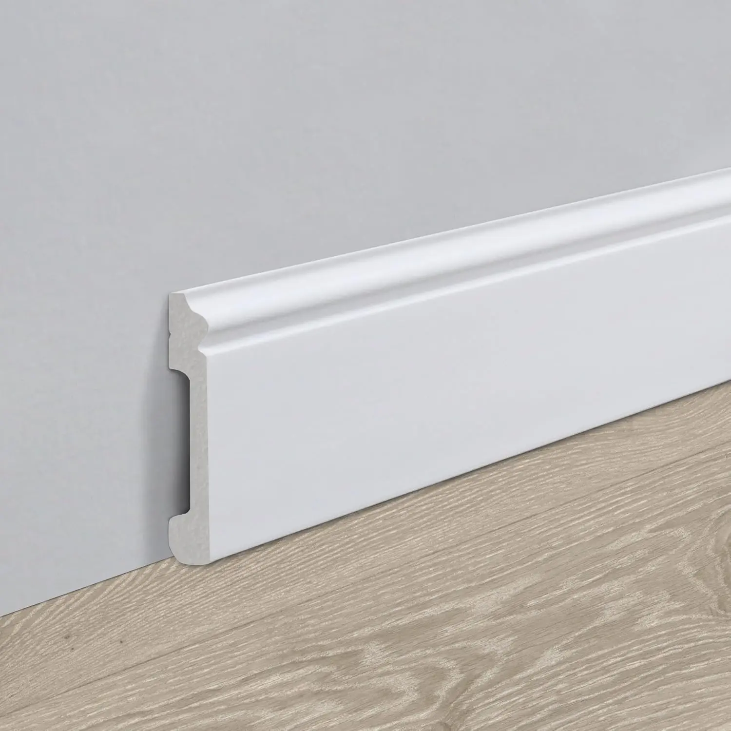 10-Piece Interior Moulding Trim (44.5x3.2 in) - High-Impact Polystyrene Wall Baseboard Skirting Board with Glue, Durable Finish, Scratch Guard, Mold-Resistant for Bedrooms, Bathrooms, Easy Installation, 10 Pieces
