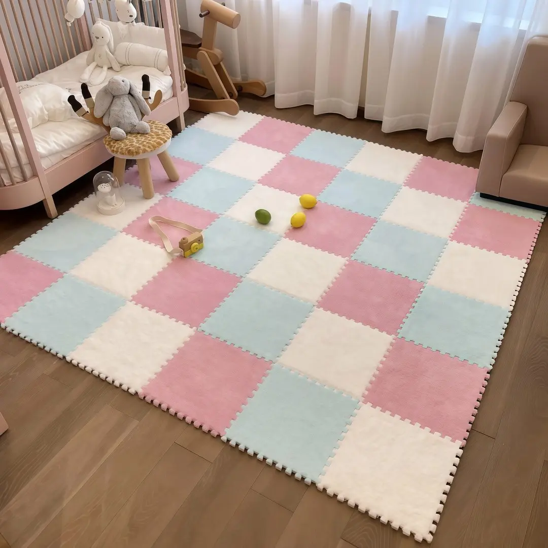 36 Pcs Plush Interlocking Carpet Tiles, Non-Toxic Foam Carpet Tiles for Toddler Baby, Anti-Slip, EVA Foam Interlocking Tiles for Floor, Nursery, Soft Shaggy Rug, Interlocking Floor Mat