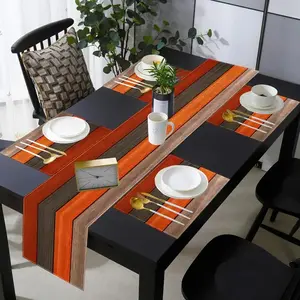 5-piece/7-piece rural wood grain design table flag placemat set - brown and orange wood grain design, farmhouse anti slip, washable table mat, suitable for kitchen and dining decoration, fashionable table arrangement, rural placemat set