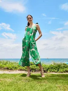 Pick Happy | Angel Jumpsuit | Cotton Jumper With Pockets Animal Print | Zoo Green