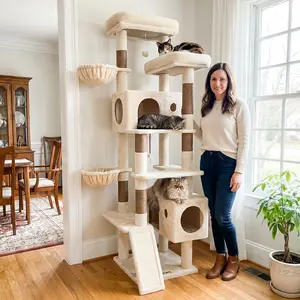 Globlazer s77c：77-inch Tall Cat Tree - Space-Saving Tower with 2 Condos & Hammocks for Large Cats. Best 77-inch Cat Tree for Large Cats