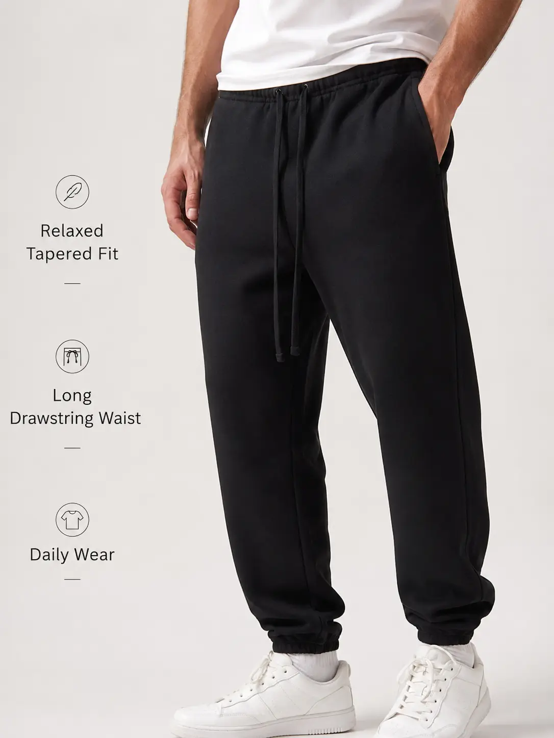 Men's Essential Sweatpants, Solid Color Casual Fit Lounge Bottoms with a Cuffed Leg, Drawstring Waistband and Pockets, Recommended for Cold Wash, Casual Fit Bottoms, Mid Waist, Loose-Fit