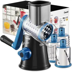 Rotary Cheese Grater, Kitchen Mandoline Vegetable Slicer with 3 Interchangeable Blades, Easy to Clean Rotary Grater Slicer For Fruit,Vegetables,Nuts