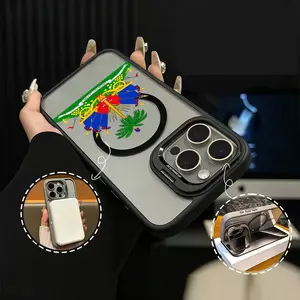 Creative Design Of The Haiti Flag Luxury Retro Style Design Magsafe Casing For iphone 17 16 15 14 13 12 11 PRO PLUS MAX AIR Hard TPU Metal lens frame Film Shockproof Protection Anti-Drop Protective Protector Camera Holder Phone Cases Shell Cover L1725