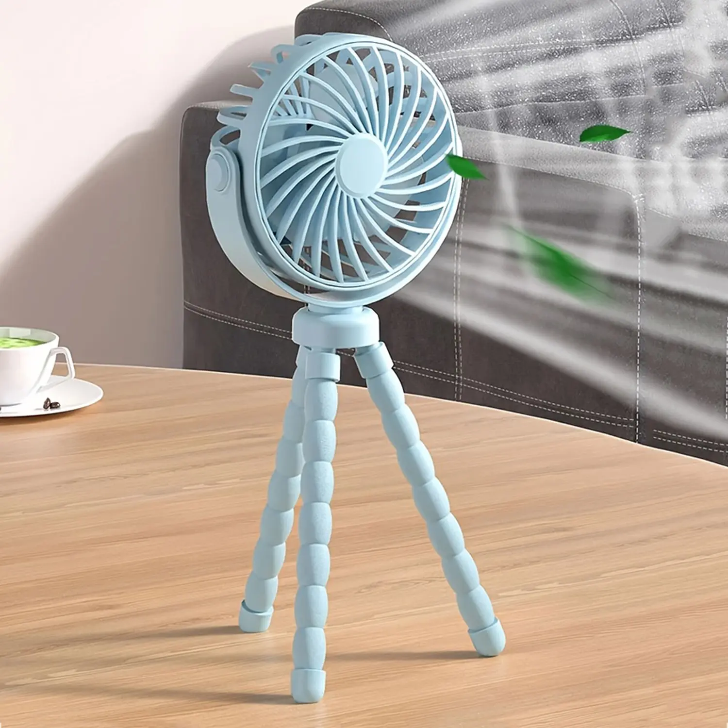 USB Rechargeable Portable Octopus Mini Multifunctional Fan, Travel Fan, 1 Count Flexible Tripod with 360° Rotation, 3 Speed Settings, Portable Desktop Silent Folding Fan