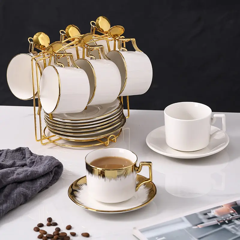 19pcs Electroplated Coffee Cup Set, Ceramic Coffee Mug and Saucer Set, Ceramic Beverage Cup, Stylish Ceramic Cups, Elegant Design for Home, Kitchen, Office & Tea Parties, Tea Cups and Saucers, Coffee Drinkware, Coffee Cups Gift