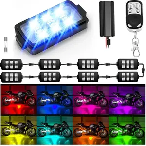 Nilight 8PCS Motorcycle RGB RF Remote Control LED Pod Lights with LED Bar, IP65 Rated, Brake Alert Function, Motor Parts Accessories for ATV/UTV