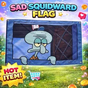 Funny Squid Guy Emoji Flag 3x5ft, Sad Squid Guy Bedroom Wall Decor Hanging Tapestry, Unique Room Decoration for Teens and Adults