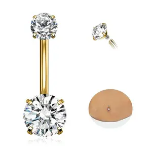 G23 Titanium Belly Button Rings 14g 1.6mm Round Cubic Zirconia 6 Sizes Of Length To Choose Navel Barbell For Women