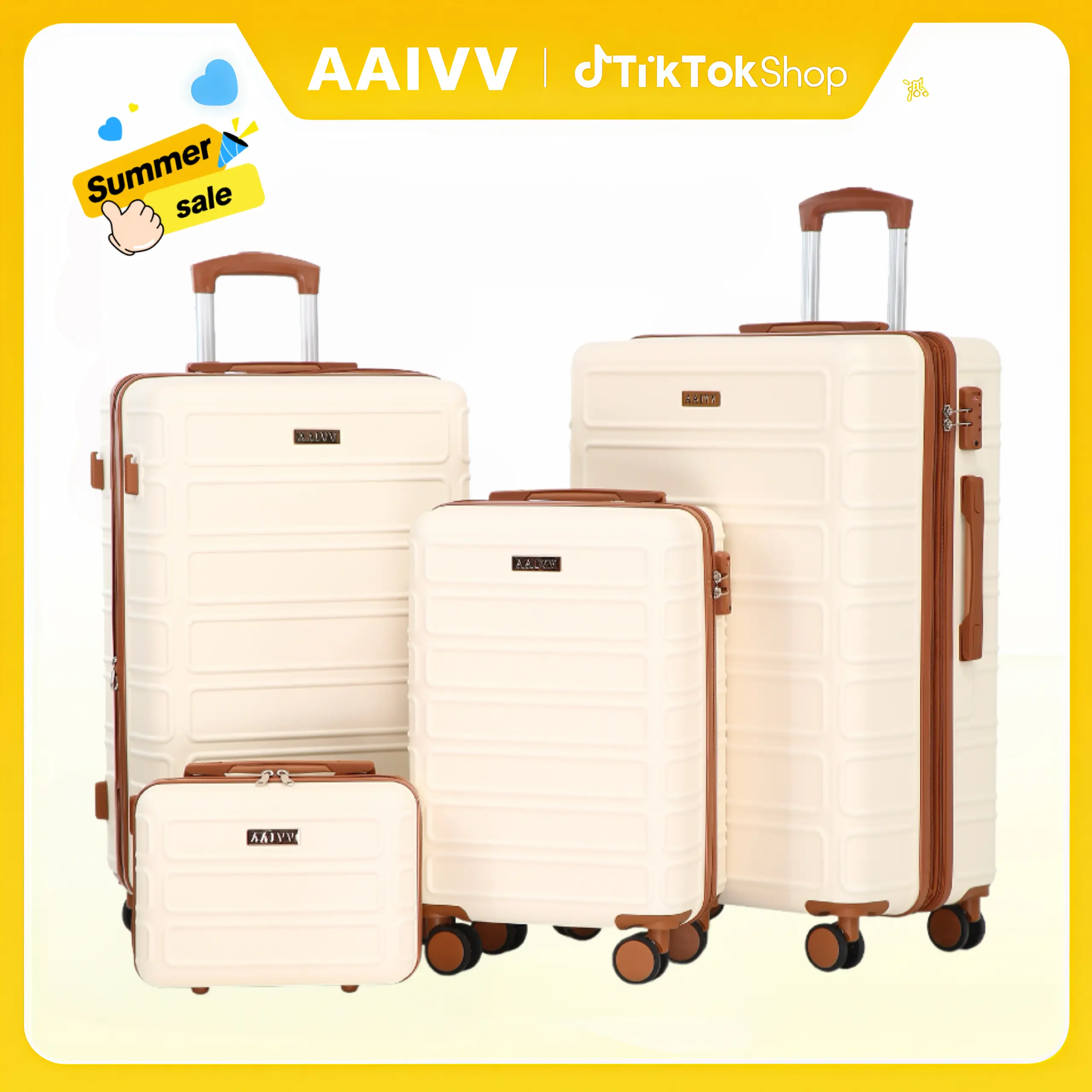 AAIVV 4 Piece Luggage Sets, Double Spinner Wheels, Expandable, TSA Lock Durable Suitcase Set, Traveling Bag, Luggage Sets (13/20/26/28in) summervibes, vacationoutfits,beachoutfits,back to school shopping