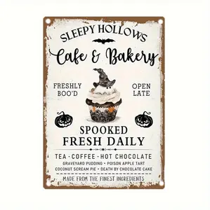Vintage Inspired Halloween Metal Sign Ideal for Home or Outdoor Decor Perfect Gift for Coffee and Dessert Enthusiasts