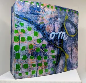 Blue Pink and Green Om:  Meditation Icon