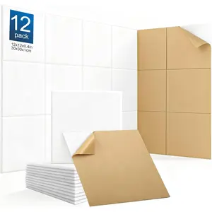 12Pack Acoustic Wall Panels Panels High Density Sound Dampening Panels 0.4" x 12" x 12" Square Acoustic Panels for Home Office Recoding Studio with self Acoustic Panels.