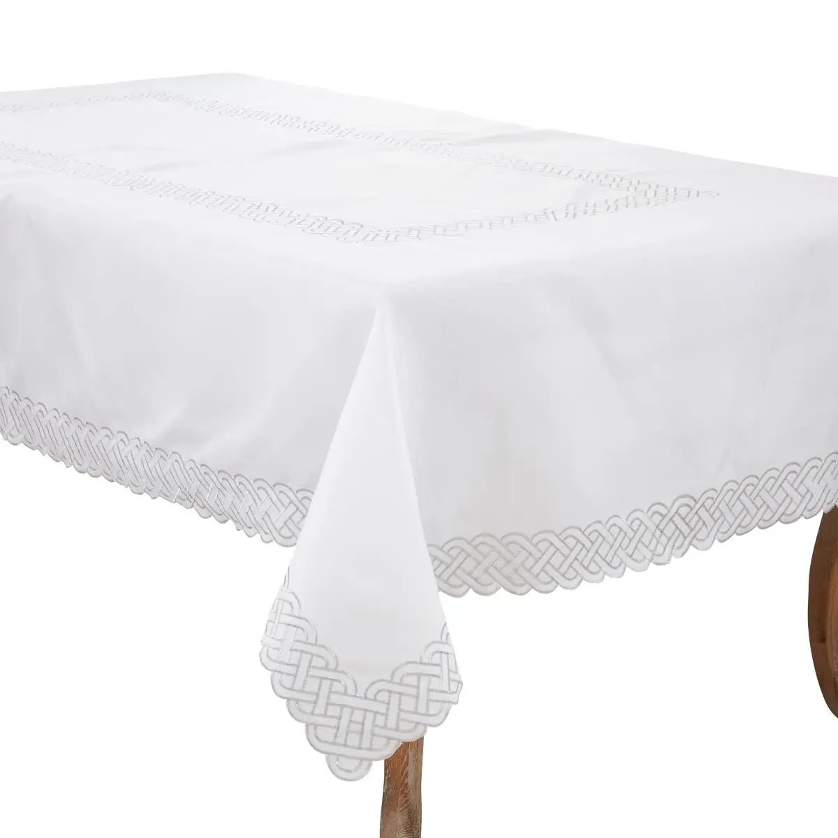 Saro Lifestyle 1729.S65120B 65 x 120 in. Braid Embroidered Oblong Tablecloth, Silver