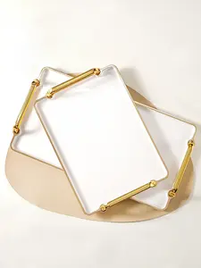 Acrylic Serving Trays (Black & Milky White) with Gold Accent Handles - Elegant Decor & Versatile for Breakfast, Coffee, Home Hosting