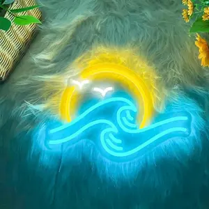 Sunrise and Sunset Neon Signs Sun and Sea Neon Signs Wave LED Neon Signs Used for Wall Decoration Ocean Surfing Signs