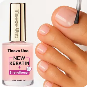 Tinovo Uno Keratin Hand & Foot Nail Strengthening Gel, Nail Strengthener - Natural Nude Pink, Fast-Drying Formula, 12ml/0.4fl oz, Alcohol-Free, 2x Weekly Application for Stronger Nails, Sleek Bottle Design, Nail Care