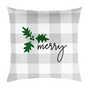 Sorra Home "Merry" 18" Plaid Embroidered Pillow