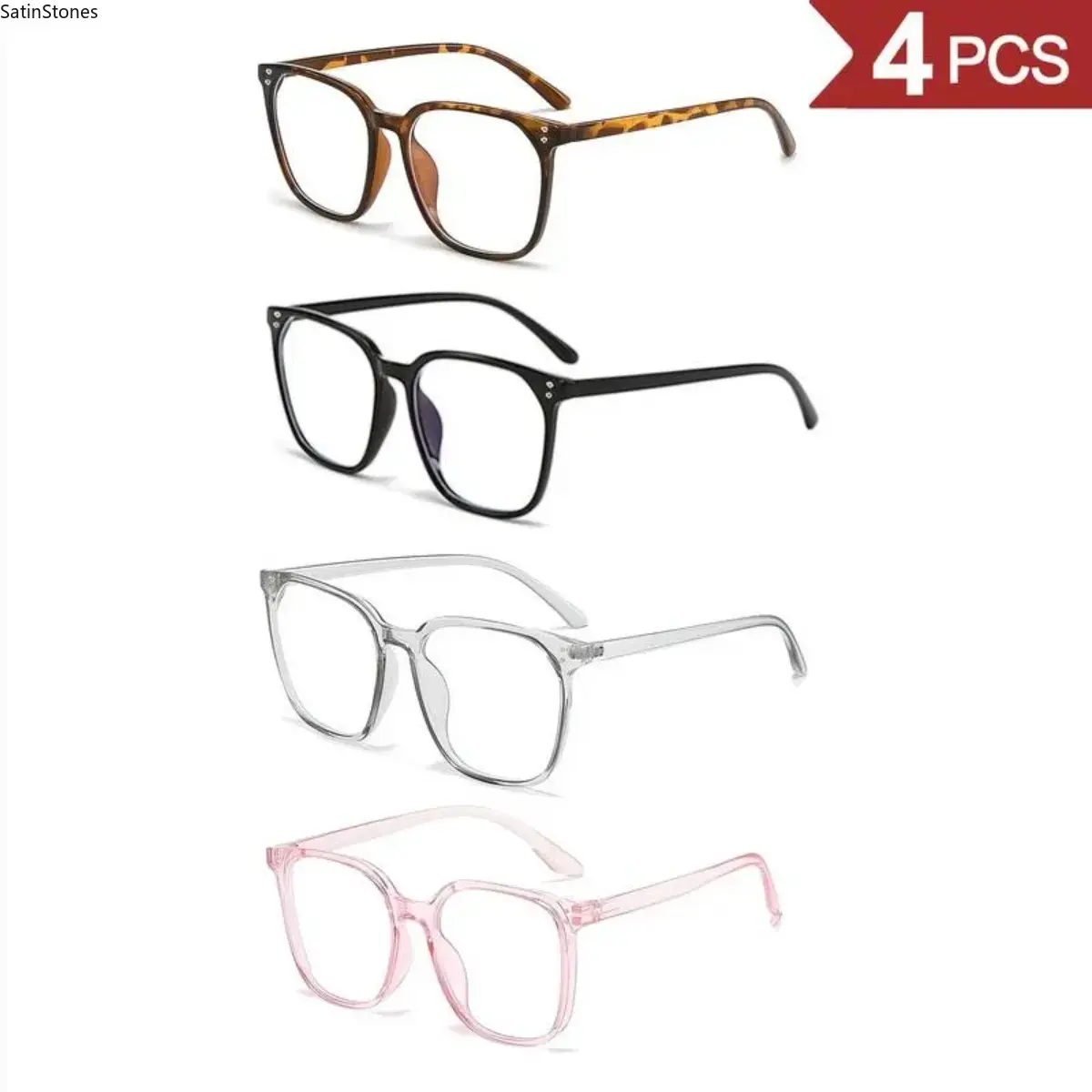 Women's 4-Pack 4-Lens Blue Light Blocking Sunglasses - Frame, Mod, Multi-Style, Stylish Eyewear Set, Windproof, No-Makeup Essential, Leopard Pattern, 4-Lens Women's Sunglasses, Frame Women's Sunglasses