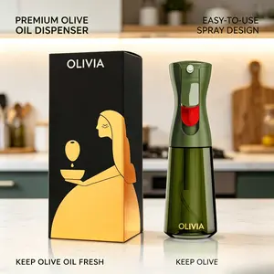 OLIVIA SIGNATURE Advanced Kitchen Oil Sprayer with Flairosol Technology, Fine Mist and Portion Control, Refillable Glass Olive Oil Cooking Spray Bottle for Air Fryer, Salad, BBQ, 200ml, Green and Gold - Summer Sale