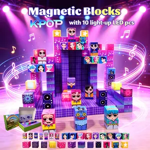 Kpop Stage Magnetic Building Blocks with Light-Up Cubes - Cool Gifts for Kids, Colorful Cubes, Fine Motor Activity Tool, Mini Magnetic Tiles for Birthdays, Christmas, Colorful Cubes Buildings