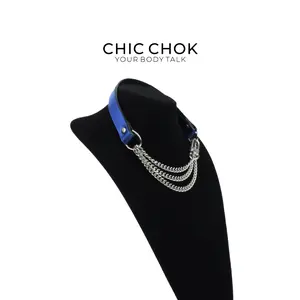 CHICCHOK [Blue Breathless] Fashion Thick Chains, Movable Pulling Chain Daily Wear Leather Necklace Choker Jewelry Accessories Boho Style Jewelry