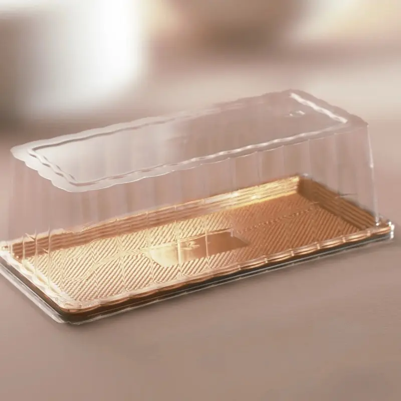 5-Pack 15″ Disposable Rectangle Cake Carriers with Clear Lids and Gold Bases