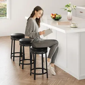 2 PCS Swivel Bar Stools, 24.4 in Counter Height, PU Leather, Metal Frame - Sleek Modern Design, 360° Swivel, Plush Comfort, Sturdy Frame & Floor Protection for Kitchen Home Bar