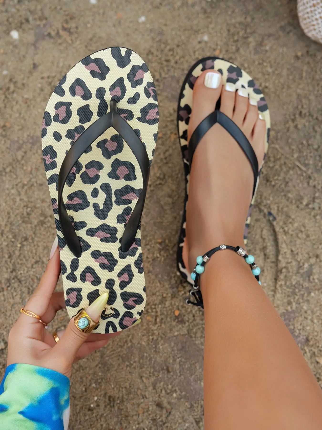 Summer Print Women's Fashion Sexy Flat Summer Sandals, Soft Thick Rubber Sole Anti-Slip Durable, Versatile Outdoor Beach Casual Leopard Print Flip Flops