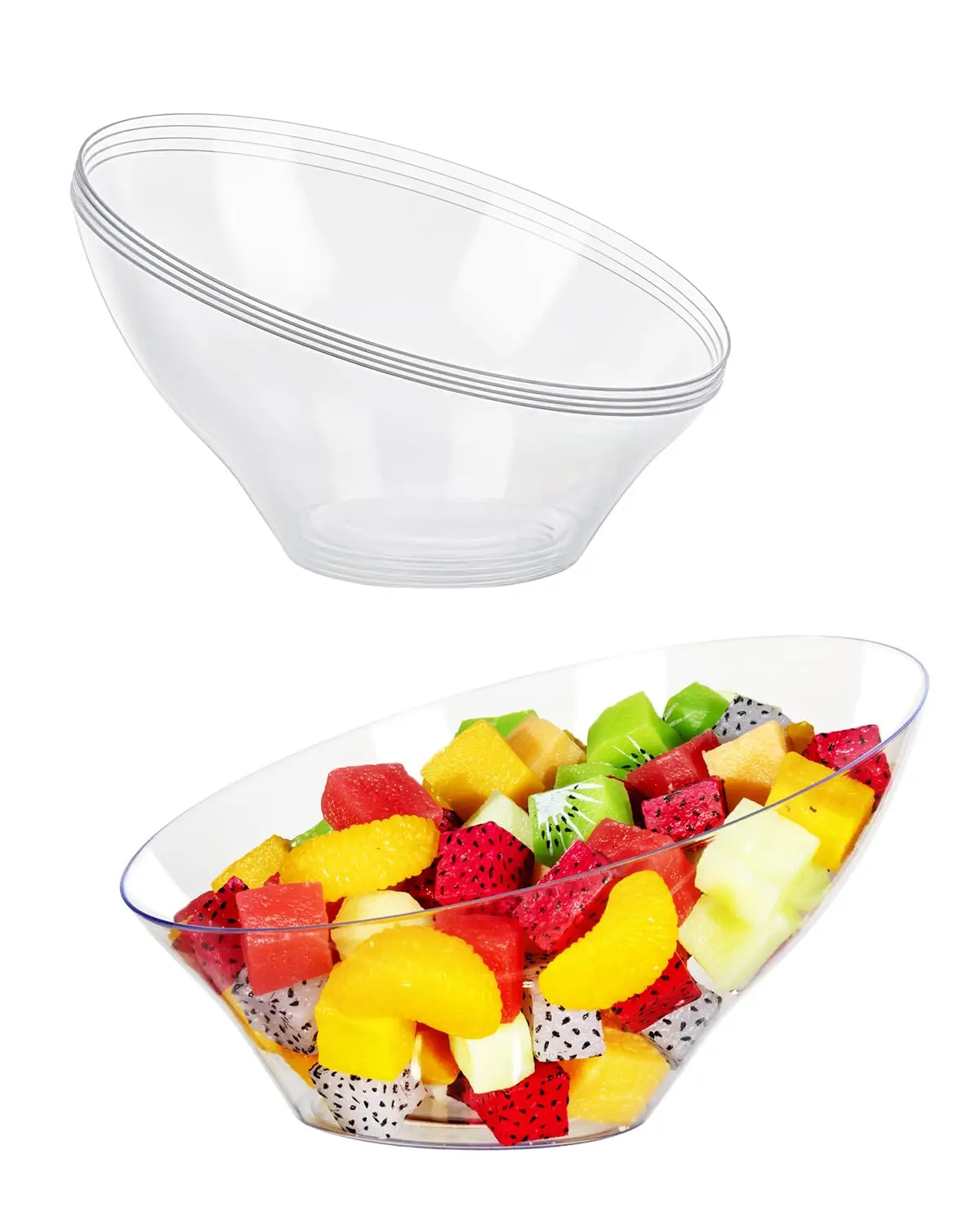 12 Pack Clear Plastic Serving Bowls for Party - Angled Disposable Serving Bowls, Party for Chips, Snacks, Fruit, Salad - Bowls for Parties, Daily Use, Catering, Christmas
