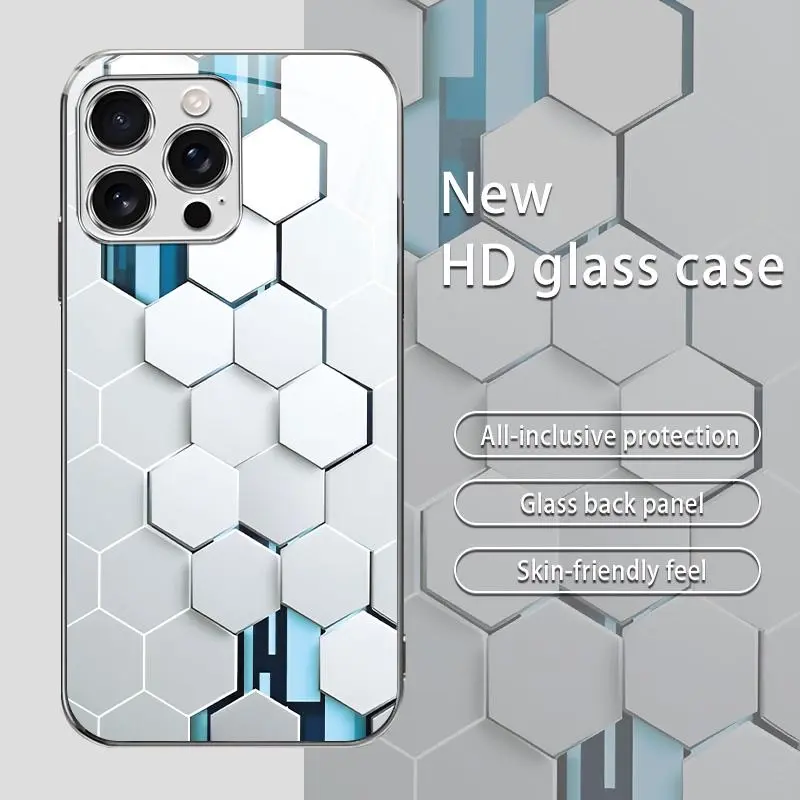 Suitable for [iPhone 16 Pro Max] New high-end technology square glass mobile phone case New business simple metal paint electroplated gold glass mobile phone case Affordable price Anti-drop and anti-fingerprint 995