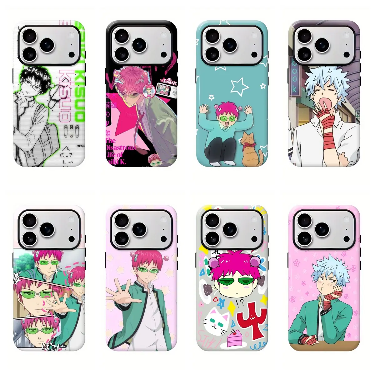 The Disastr0us Life of Saiki K. Saiki & Kaidou Chibi Tough Case, Funny Nostalgic Shonen Anime Fan Art Cover For iPhone 11 12 13 14 15 16 17 Air Pro Max for Samsung S26 S25 S24 S23 S22 S21 Case,Gift for her/him/fans