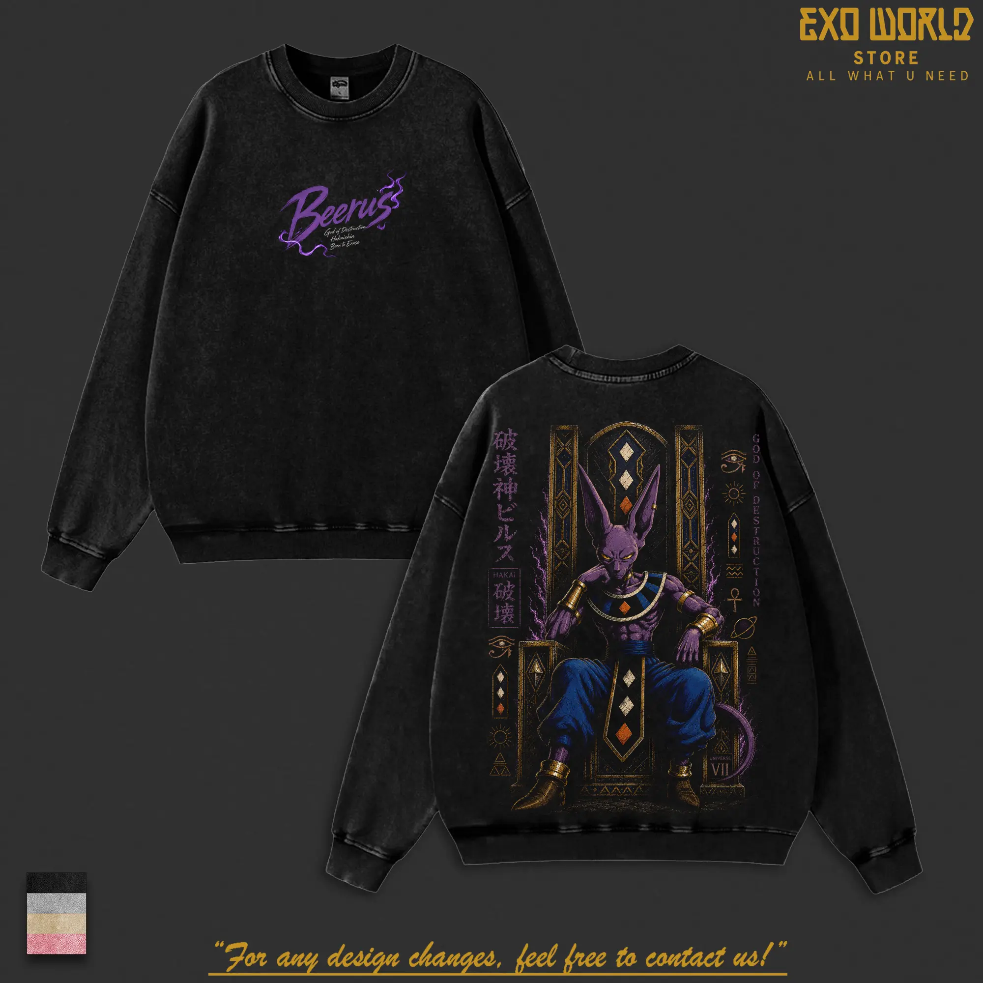 Beerus DBZ Super Vintage Washed Anime Tee, God of Destruction Hakai Graphic Shirt, Heavy Cotton Oversized Streetwear T-Shirt, Unisex Anime Fan Gift