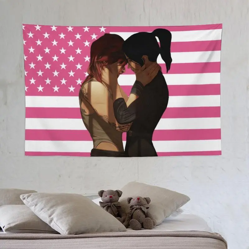 Caitlin Arcane Anime Cotton Tapestry, Pink American Flag Design, Cute Aesthetic Indoor Decoration for Room & Dorm, Home Decor Gift, Indoors, Linen